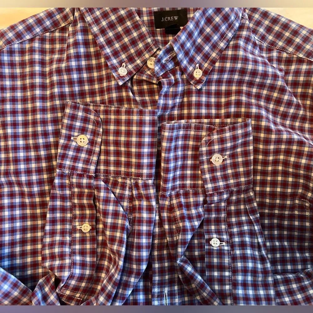 J. Crew Slim Fit Oxford 100% Cotton Dress Shirt Plaid Men’s Small Preppy